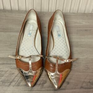 Boden Women’s Pointed-Toe Flats Brown Gold Metallic Size 40 EU / 9 US